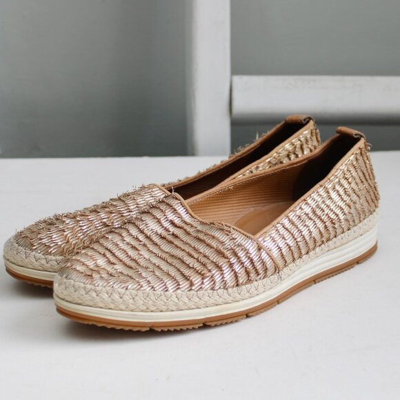 PAUL GREEN Gold Round Toe Slip On Leather Espadrille Shoes Size 5.5 UK / 8 US - Picture 2 of 5